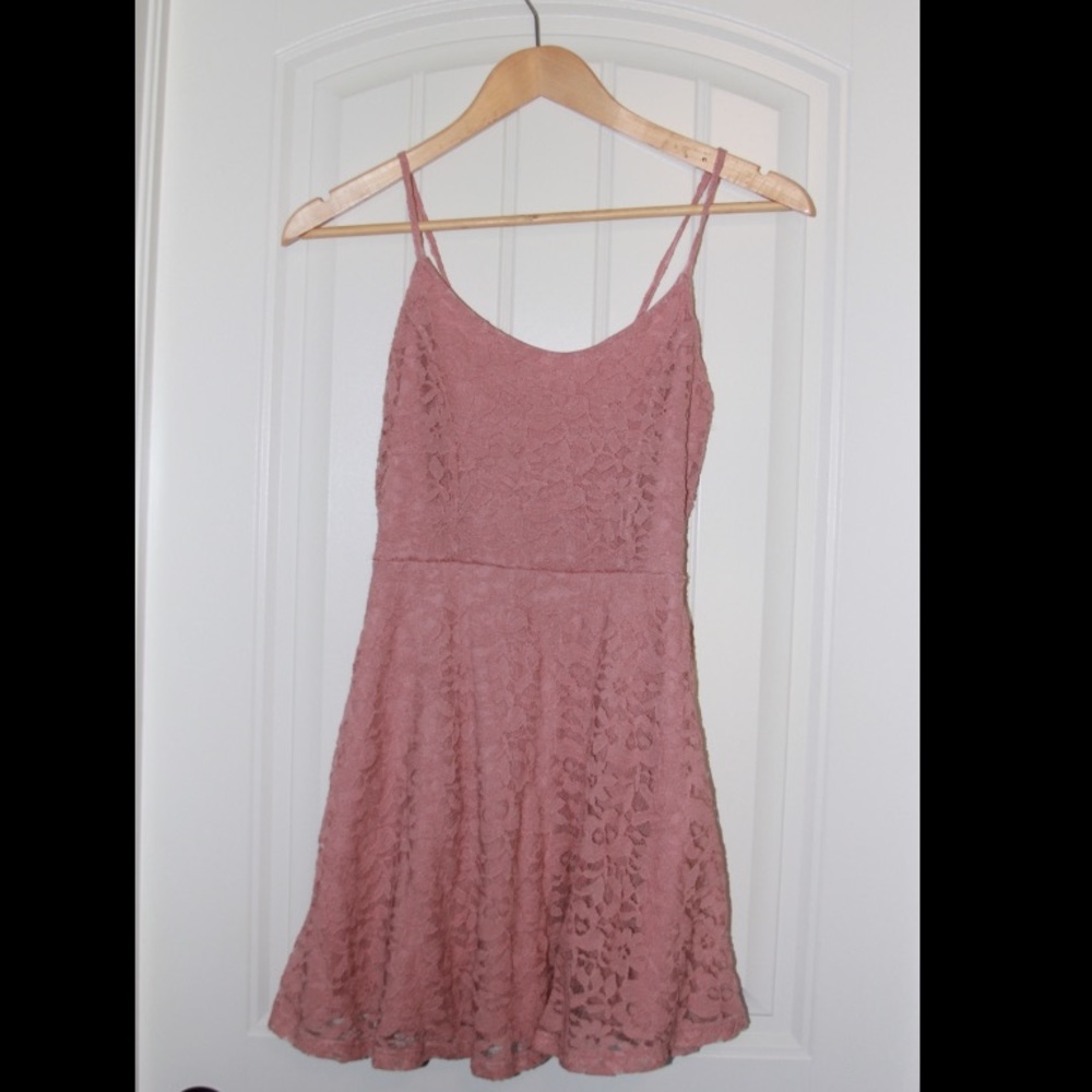 Blush Lace Floral Skater Open Back Dress